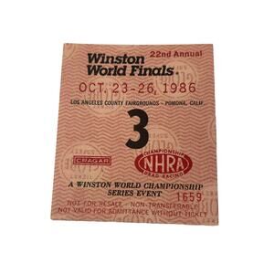 Vtg 80's 1986 NHRA WINSTON WORLD FINALS 22nd Annual 3.5"x 3" TICKET STUB HOT ROD